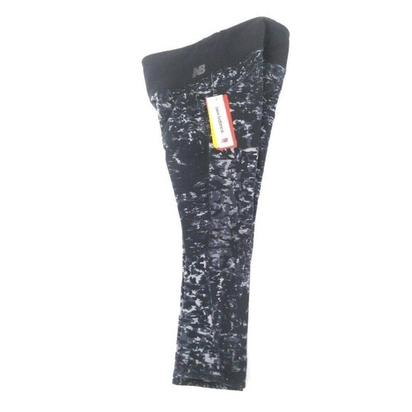 New Balance Capri Leggings Womens XS Black Gray Print Fitted Running Workout - Picture 3 of 12